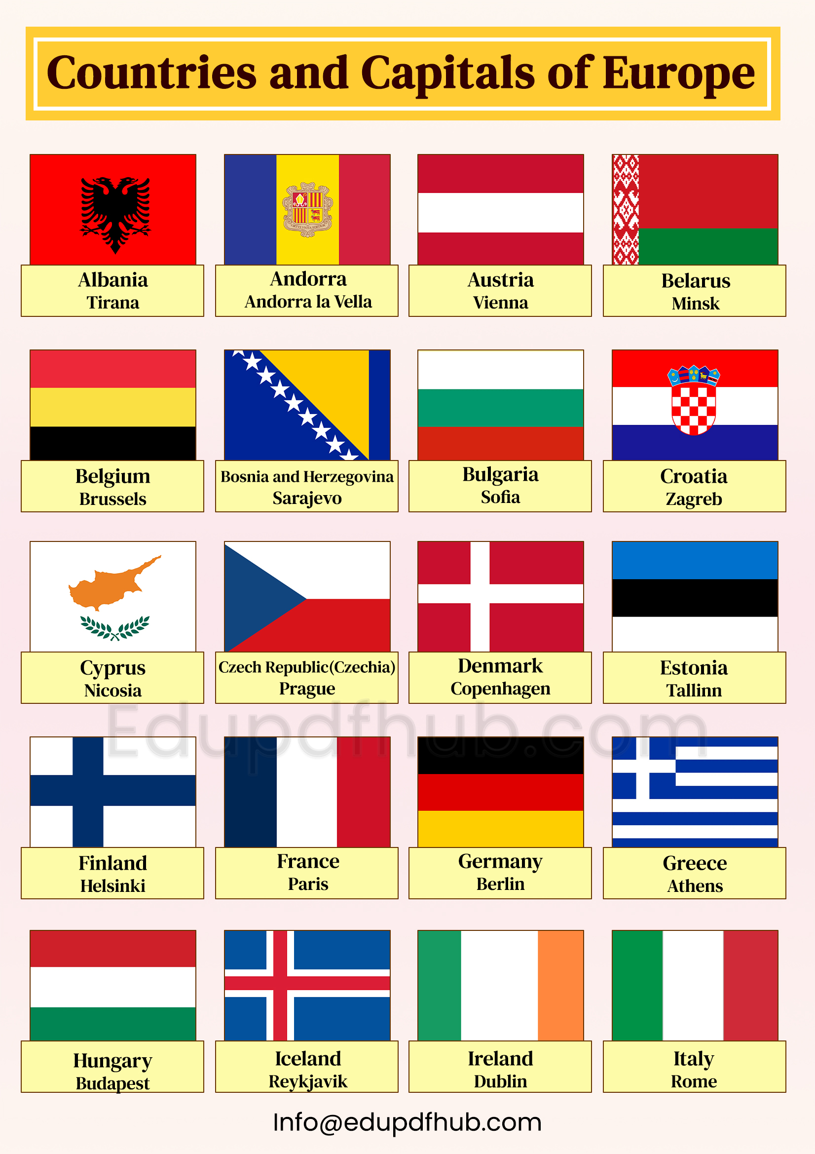 Countries and Capitals of Europe Pdf Download
